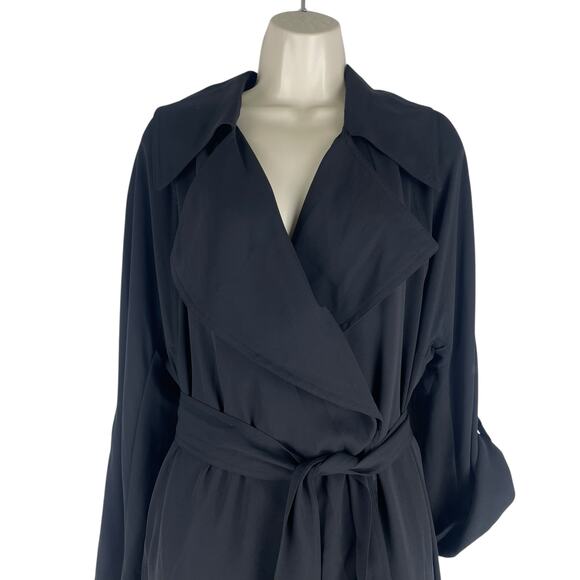 Aritzia Babaton Bascom Flowy Long Trench Coat Belt Tie Black Size XS - Picture 3 of 11